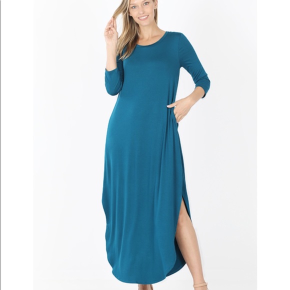 Eclectic Ginger Dresses & Skirts - TEAL BLUE 3/4 sleeve maxi dress with pockets M L XL